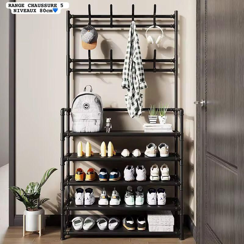 Rangement en Fer 5 Niveaux avec Portemanteau – 80 cm