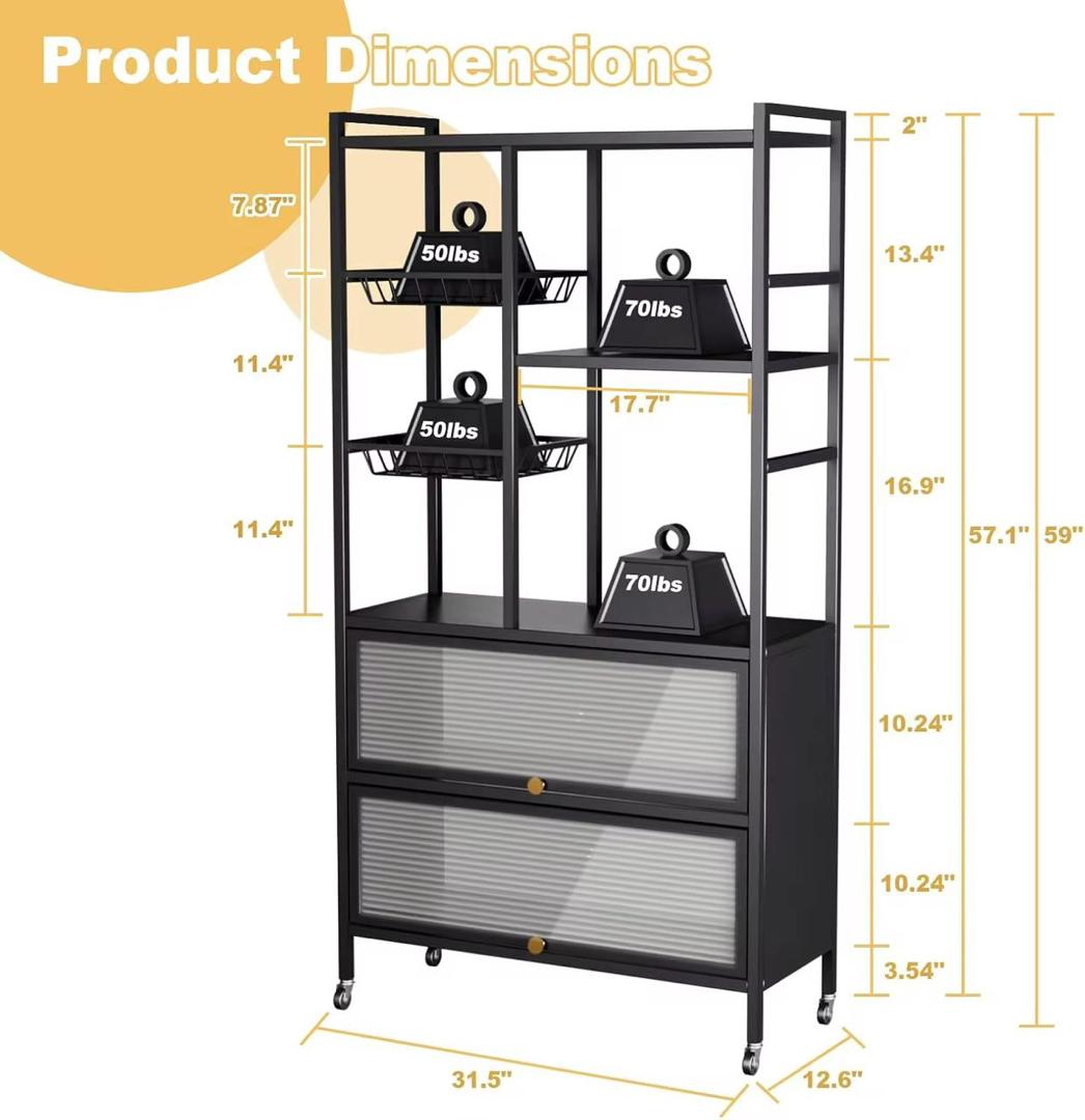 Étagère de Rangement Multifonction à 2 Tiroirs – Bibliothèque Métallique Moderne avec Roulettes pour Cuisine, Bureau, Salon et Chambre